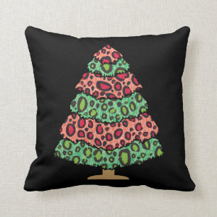 Cute Xmas Tree Leopard Print Funny Holiday Gift Throw Pillow