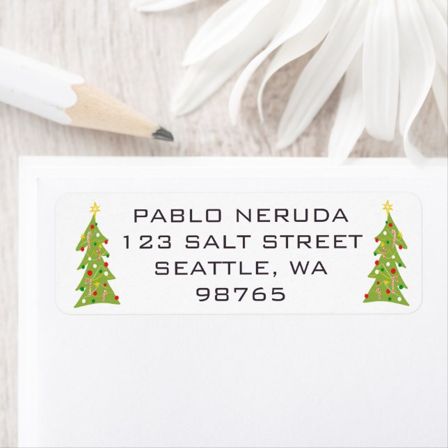 Cute Xmas Trees Illustration CUSTOM Mailing  Label (Insitu)