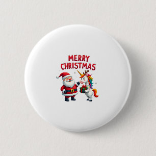Cute Xmas Unicorn Santa on Unicorn Christmas T-Shi 2 Inch Round Button