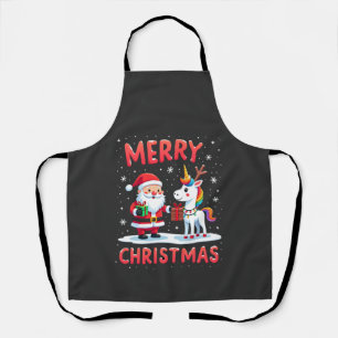 Cute Xmas Unicorn Santa on Unicorn Christmas T-Shi Apron