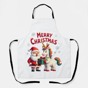 Cute Xmas Unicorn Santa on Unicorn Christmas T-Shi Apron
