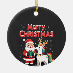 Cute Xmas Unicorn Santa on Unicorn Christmas T-Shi Ceramic Ornament