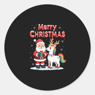 Cute Xmas Unicorn Santa on Unicorn Christmas T-Shi Classic Round Sticker