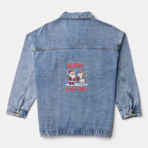 Cute Xmas Unicorn Santa on Unicorn Christmas T-Shi Denim Jacket