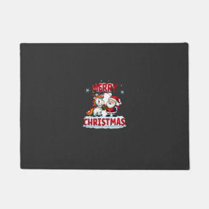 Cute Xmas Unicorn Santa on Unicorn Christmas T-Shi Doormat