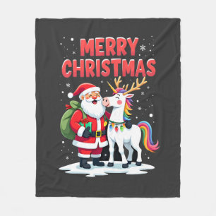 Cute Xmas Unicorn Santa on Unicorn Christmas T-Shi Fleece Blanket