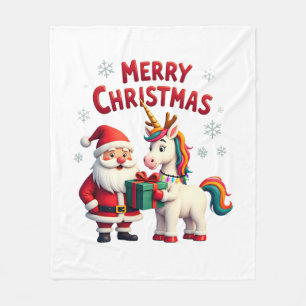 Cute Xmas Unicorn Santa on Unicorn Christmas T-Shi Fleece Blanket