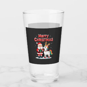 Cute Xmas Unicorn Santa on Unicorn Christmas T-Shi Glass
