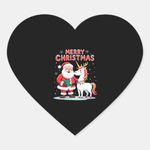 Cute Xmas Unicorn Santa on Unicorn Christmas T-Shi Heart Sticker