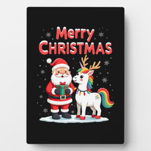 Cute Xmas Unicorn Santa on Unicorn Christmas T-Shi Plaque
