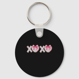 Cute Xoxo Pink Girly Valentine Coquette Bow Floral Keychain
