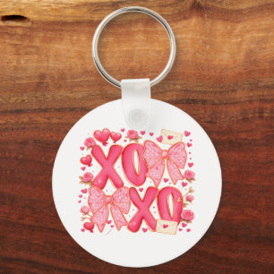 Cute XOXO Valentine Bows Hearts Pink Coquette Keychain