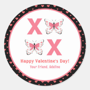 Cute XOXO With Pink Butterflies Valentine's Day  Classic Round Sticker