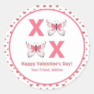 Cute XOXO With Pink Butterflies Valentine's Day  Classic Round Sticker