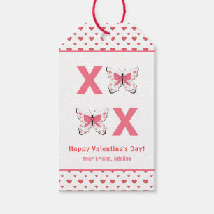 Cute XOXO With Pink Butterflies Valentine's Day Gift Tags