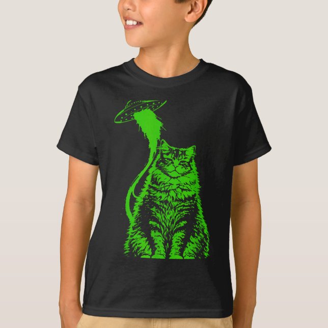 Cute Y2k Alien Cat Abduction Meme T-Shirt (Front)