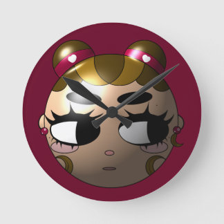 Cute Y2K Character Art Round Wall Clock - Red Aest