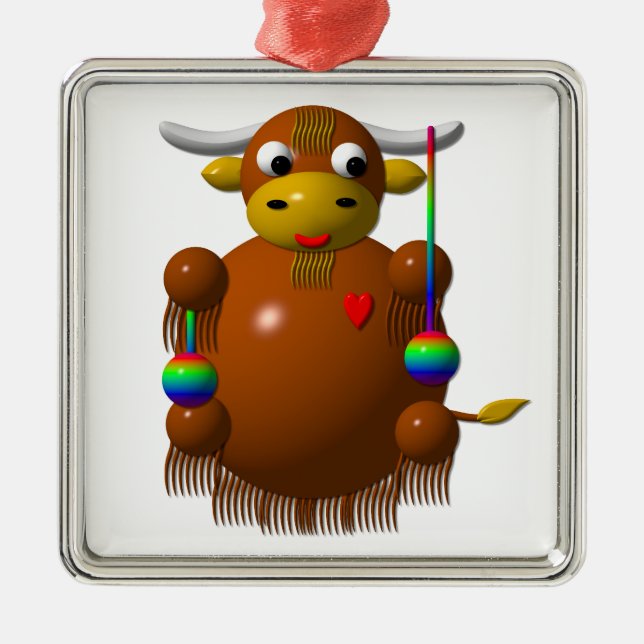 Cute yak with yo-yos metal ornament (Front)