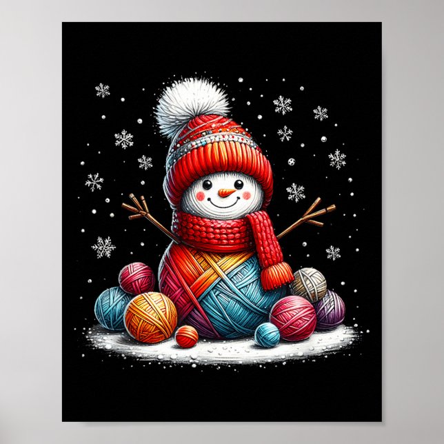 Cute Yarn Snowman Quilter Christmas Crochet Knitti Poster (Front)