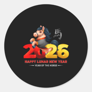 Cute Year Of The Horse -black Fun Happy Lunar New  Classic Round Sticker