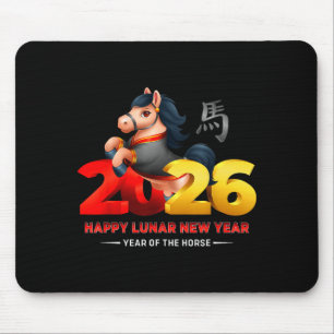 Cute Year Of The Horse -black Fun Happy Lunar New Mouse Pad