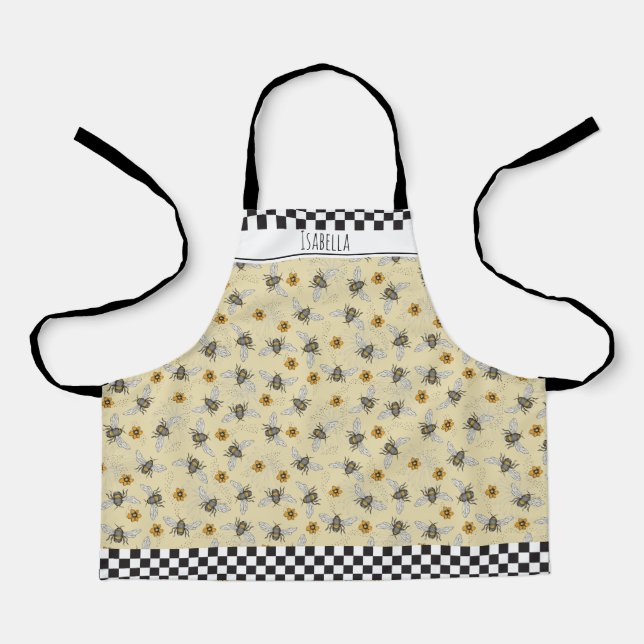 Cute Yellow and Black Honeybee Kids Gardening Apron (Front)