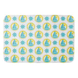 Cute Yellow and Blue Nautical Pattern Bath Mat