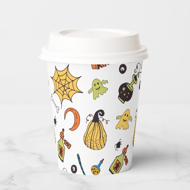 Cute Yellow and Green Boo Halloween Paper Cups (Left)