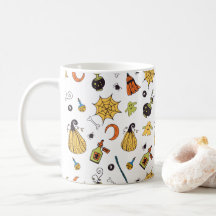 Cute Yellow and Green Boo Halloween Pattern Mug