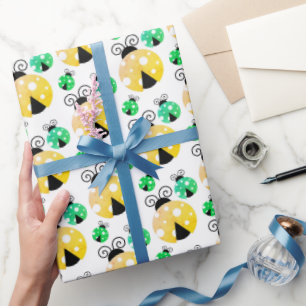 Cute Yellow and Green Ladybugs Pattern Wrapping Paper