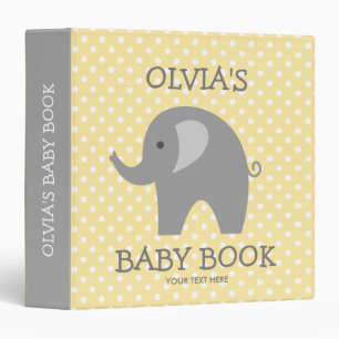 Cute yellow and grey elephant new baby binder book