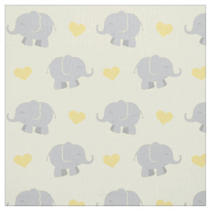 Cute Yellow and Grey Elephants and Hearts Pattern Fabric