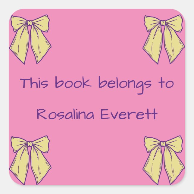 Cute Yellow and Pink  Bows Girls Names Kids Square Sticker (Front)