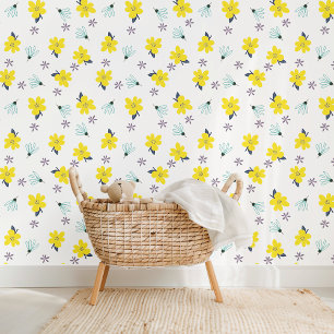 Cute Yellow And Teal Blue Daisy Flowers Pattern Wa Wallpaper