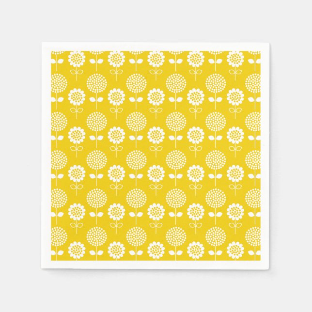 Cute Yellow and White Floral Pattern Paper Napkin (Front)