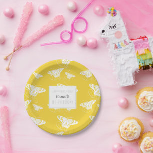 Cute Yellow And White Paper Plate With Butterflies
