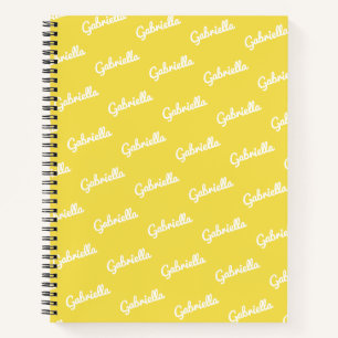 Cute Yellow and White Personalized Script Name   Notebook