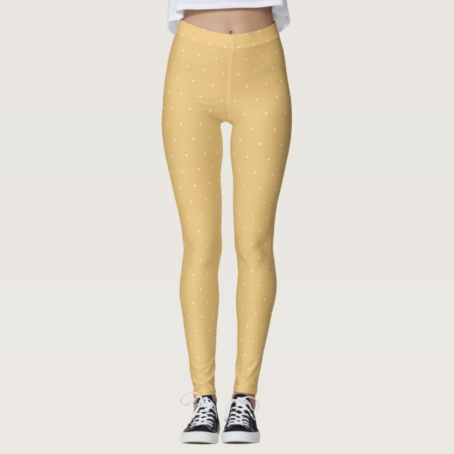 Cute Yellow and White Tiny Polka Dot Leggings (Front)