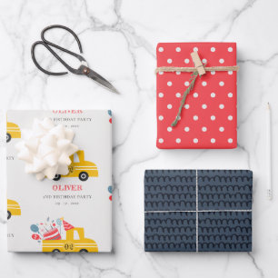 Cute Yellow Any Age Birthday Party Cake Truck Wrapping Paper Sheet