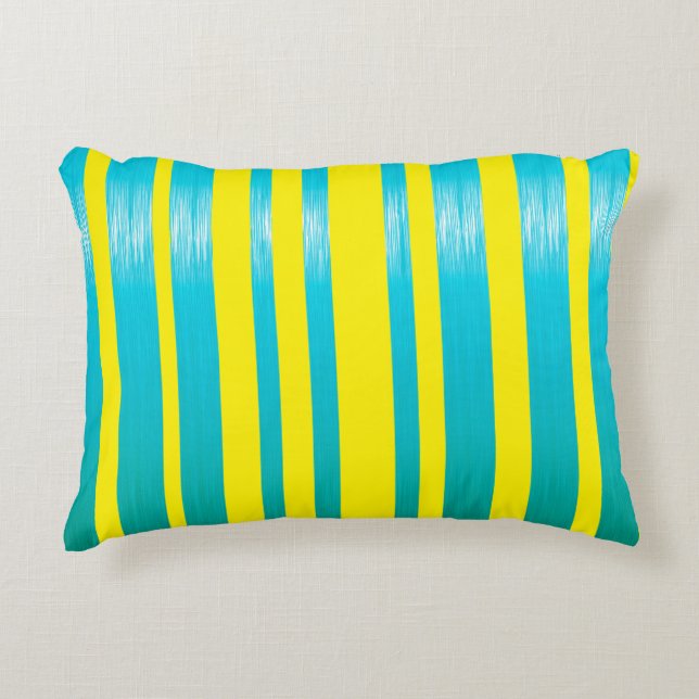 Cute yellow aqua stripes decorative pillow (Front)