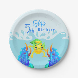 Cute Yellow Axolotl Boy Birthday Party Paper Plate