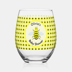 Cute Yellow Baby Bee Gender Neutral Baby Shower Stemless Wine Glass