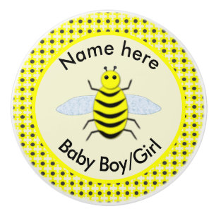 Cute Yellow Baby Bee Gender Neutral Custom Nursery Ceramic Knob