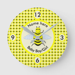 Cute Yellow Baby Bee Gender Neutral Custom Nursery Round Clock