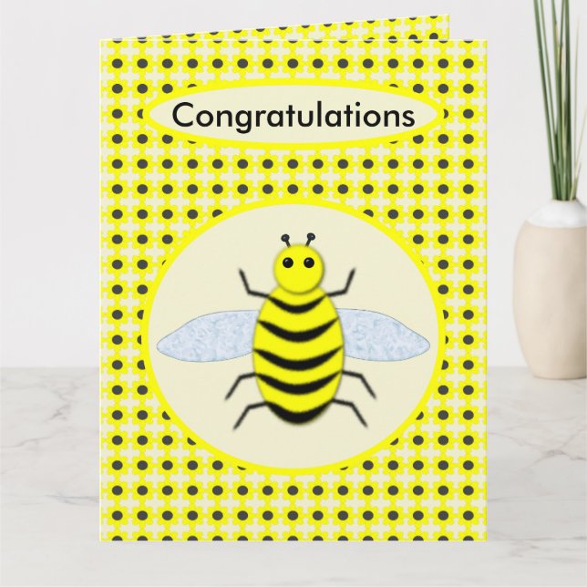 Cute Yellow Baby Bee Gender Reveal Neutral Card (Front)