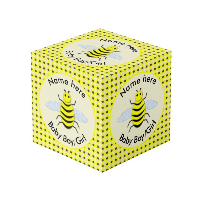 Cute Yellow Baby Bee Gender Reveal Neutral Custom Cube (Front Angled)