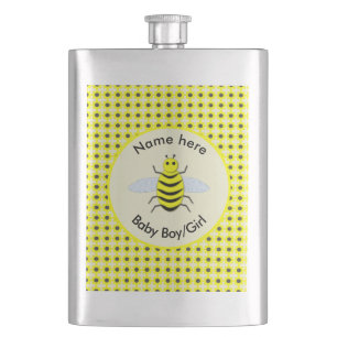Cute Yellow Baby Bee Gender Reveal Neutral Custom Hip Flask