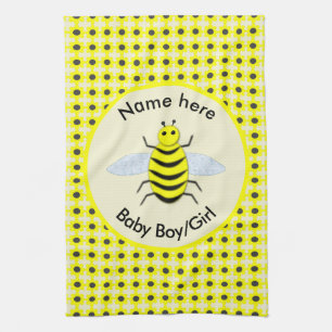 Cute Yellow Baby Bee Gender Reveal Neutral Custom Kitchen Towel
