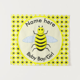 Cute Yellow Baby Bee Gender Reveal Neutral Custom Tapestry