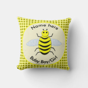 Cute Yellow Baby Bee Gender Reveal Neutral Custom Throw Pillow